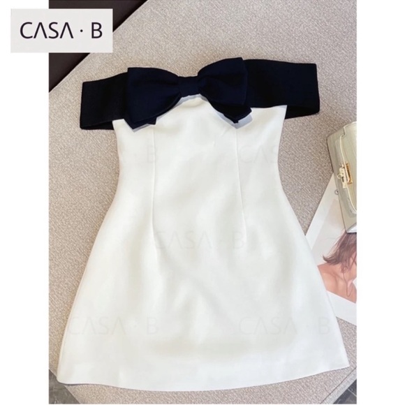 5⭐️CASA B| Isabella off shoulder strapless A line bow mini dress - Picture 4 of 10